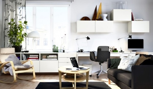 Minimalist work station in stylish black and white