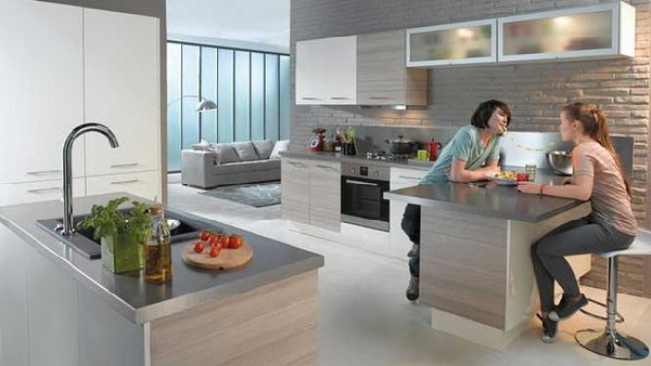 Minimalistic contemporary kitchen in steel and stone discovered in Conforama 2012 Kitchen Collection