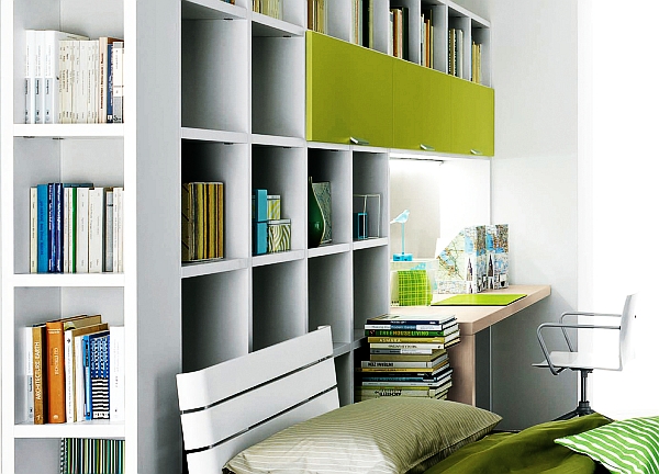 Modern home office with a compact frame and refreshing hues of green