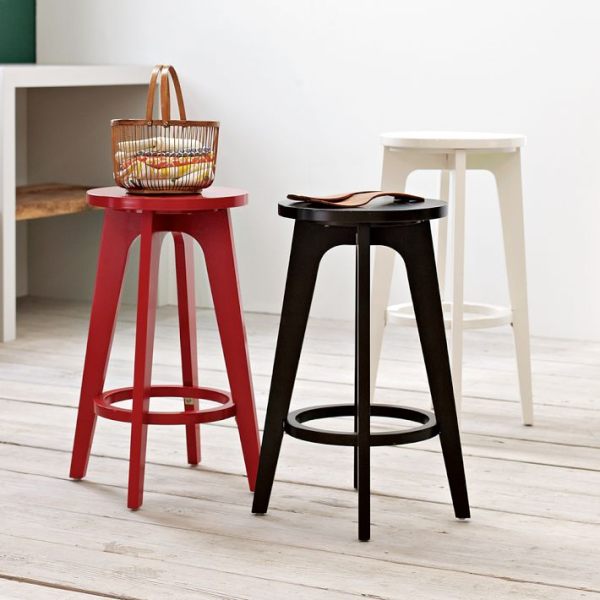Painted wooden barstools with round seats