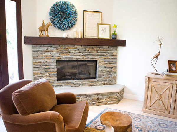 Pleasing contemporary fireplace in stone