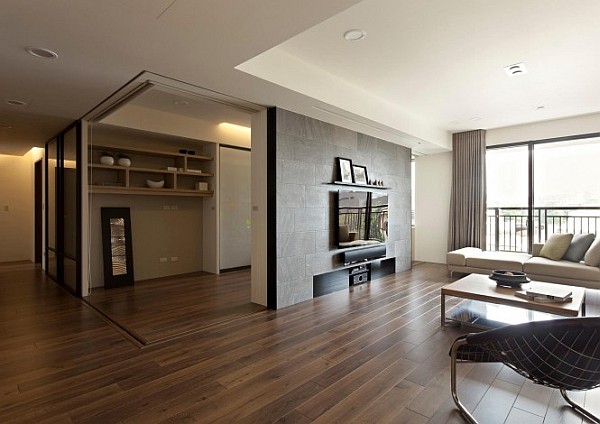 Retractable interior wall for modern apartment