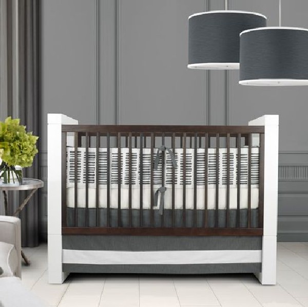 Sabra Baby Bedding in Pewter and white perfect for the contemporary home