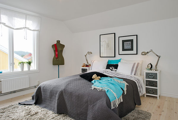 Small Attic apartment with white bedroom