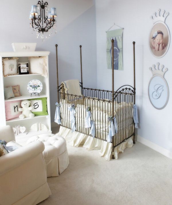 Soothing baby bedroom complete with plush bedding