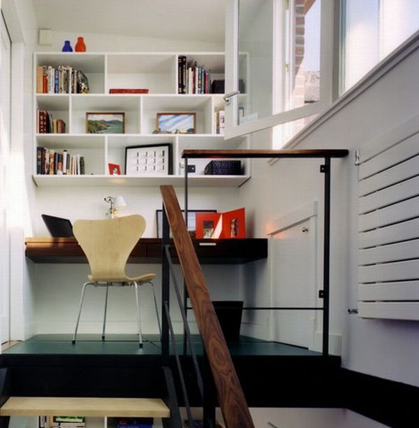 Staircase landing transformed into an inviting home office