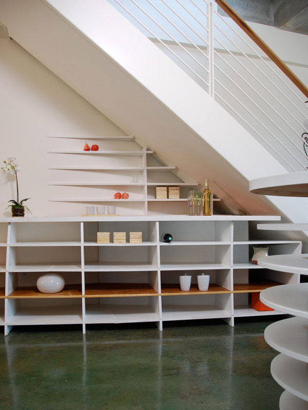 unique staircase shelving and bath ideas