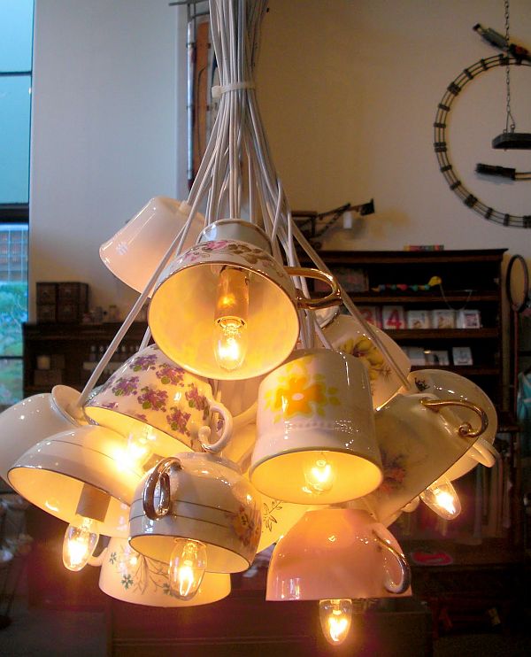 Teacup-turned-pendant-light