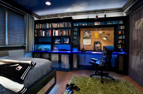 Teen boys work space in lavish deep blue