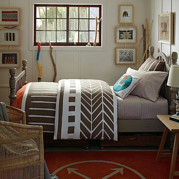 Tribal-style bedding in earth tones