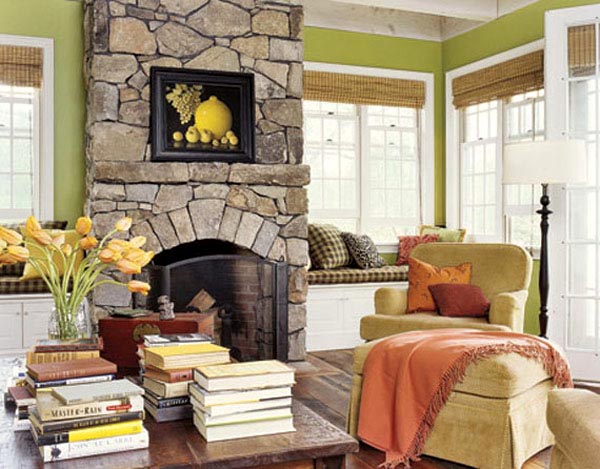 Vibrant fireplace in compact interiors