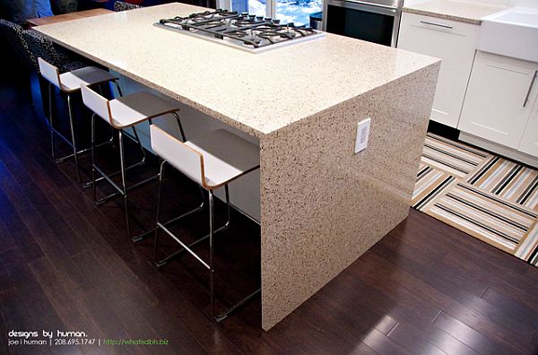 Walnut-finished-bamboo-tile-flooring-and-carpet-flooring-in-the-kitchen