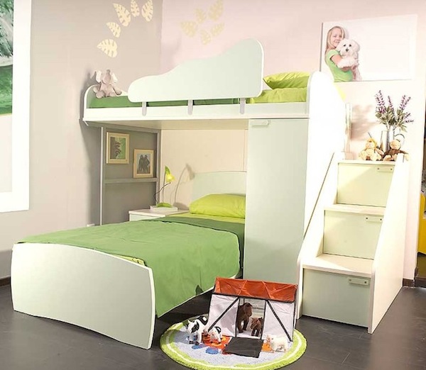 bunk bed with stairs self assembly green