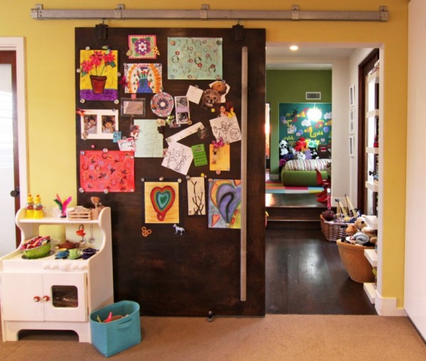 displaying kids artwork barn door