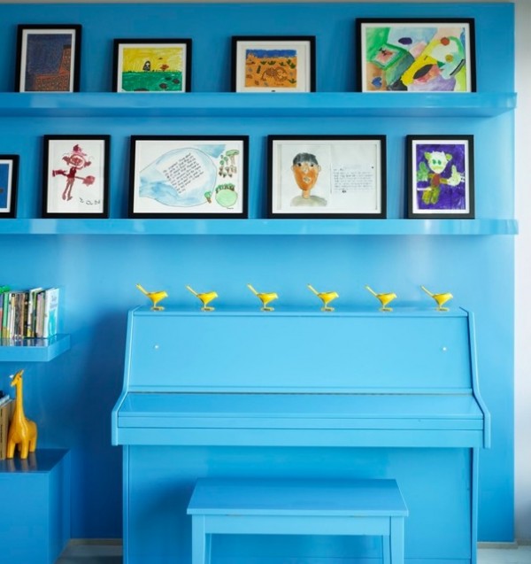 displaying kids artwork piano blue