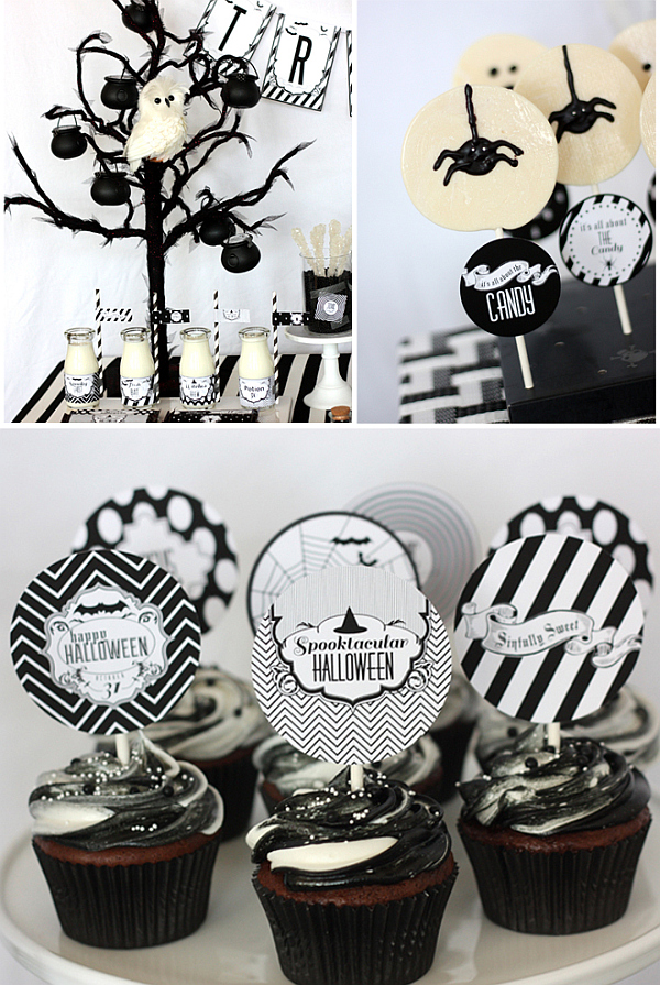 fancy halloween treats in black and white