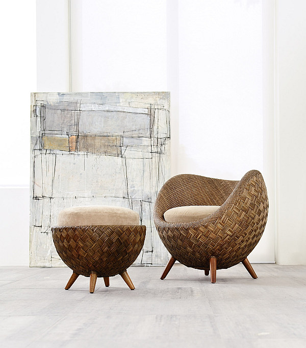 rattan armchair and ottoman