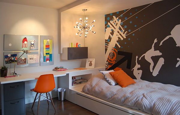 teen boy chambre room with colorful walls decor