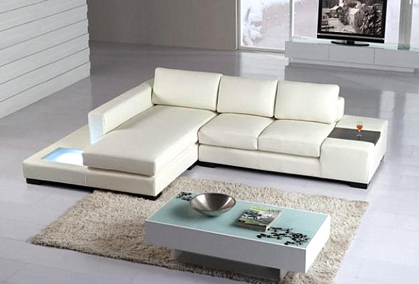 A white modern leather sectional sofa