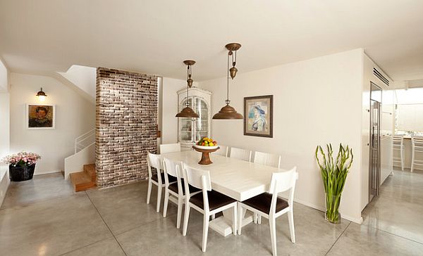 brick accent wall dining room