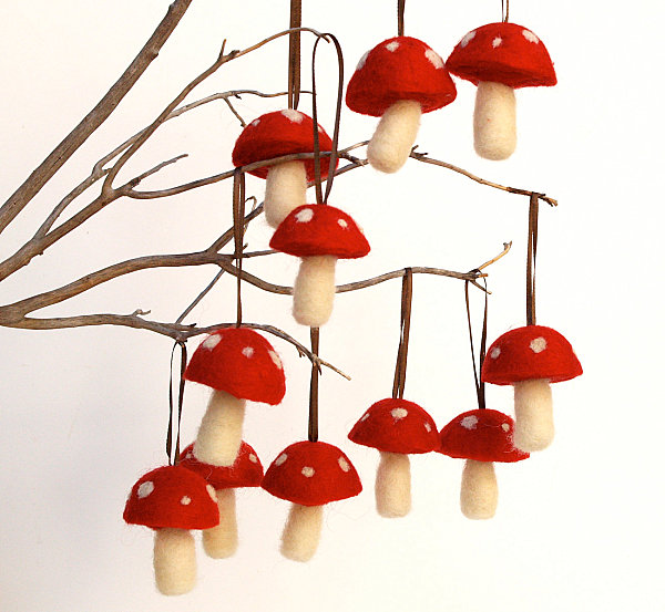 Felted mushroom ornaments
