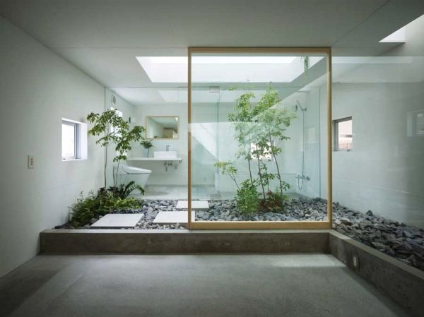 Gorgeous zen styled Japanese bath in glass and stone