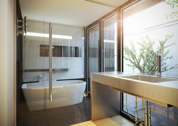 Minimalist white Japanese contemporary bathroom design