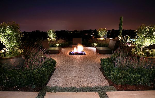 Modern-patio-decor-with-recessed-lighting-and-fireplace