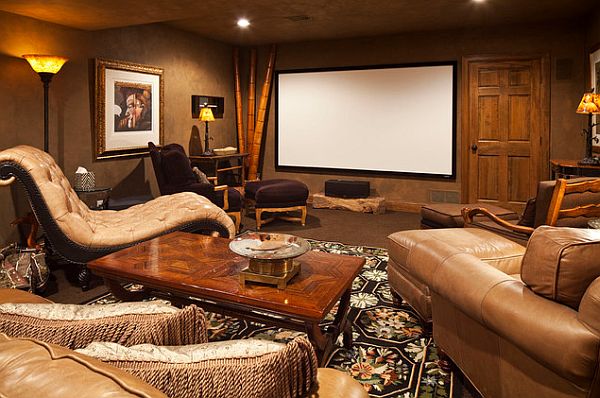 Safari inspired media room in the basement