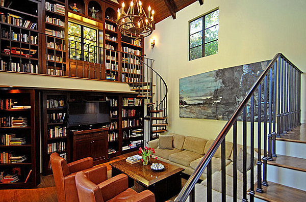 Spiral staircase in a library