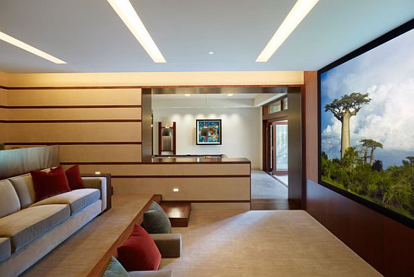 Stylish modern home theater with versatile seating plan