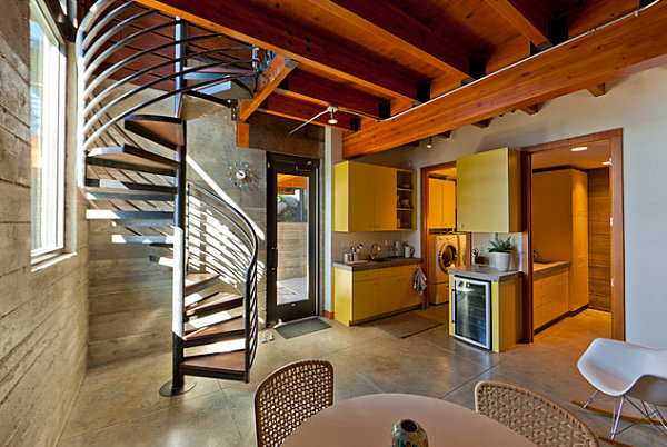 Wood and metal staircase in a contemporary home