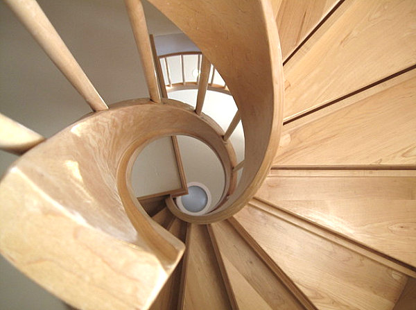 Wooden spiral staircase overhead view