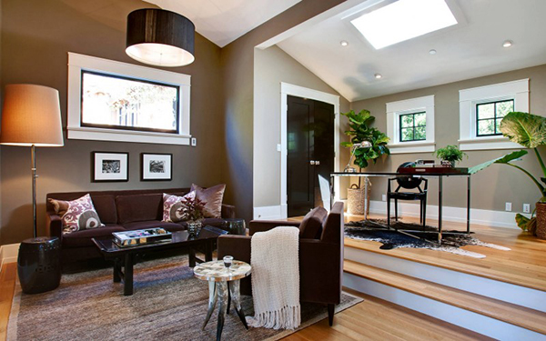 brown and white living room