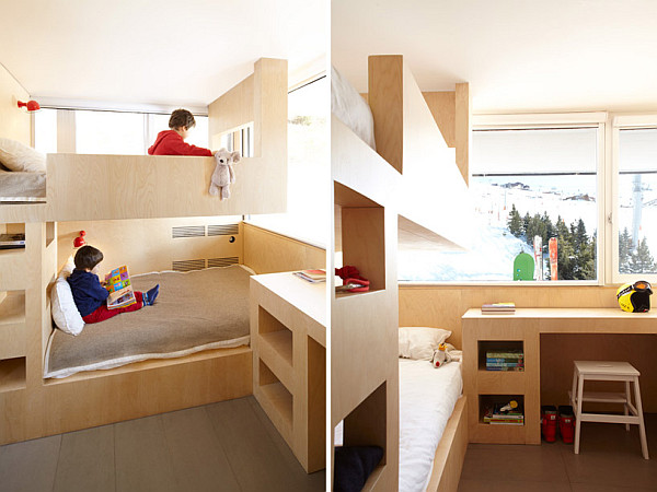 bunk beds and desk for a mountain cabin