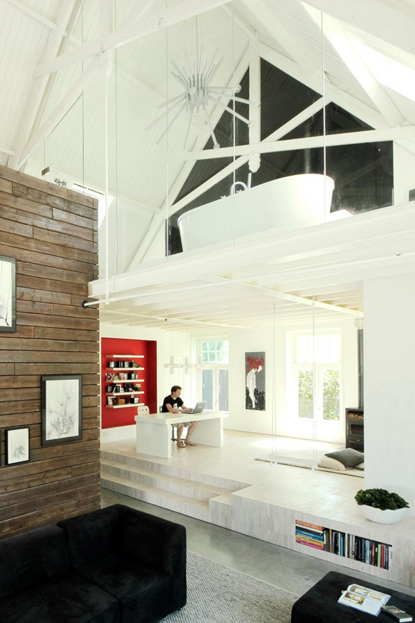 church study and bathroom on a platform