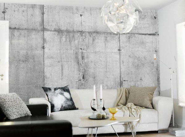 concrete wallpaper - white couch