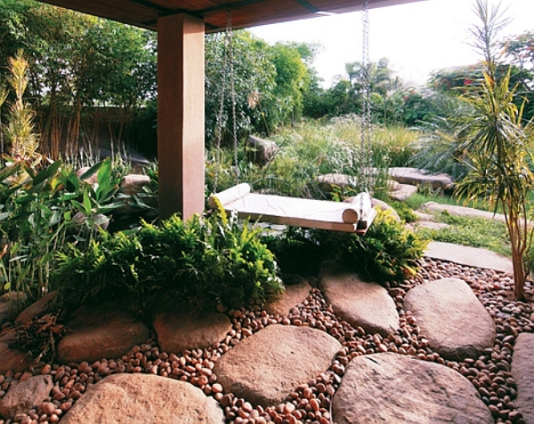 huge stones pathway and a swing