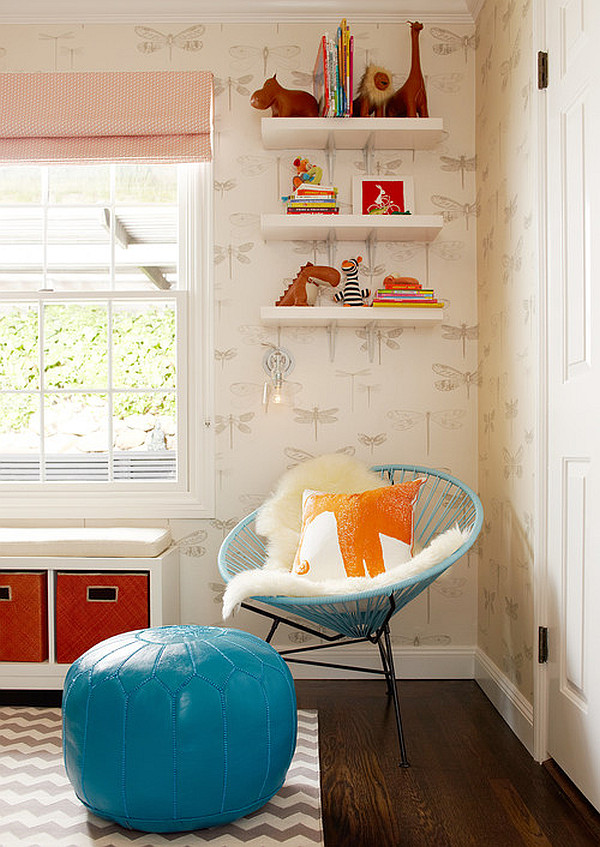 modern nursery room with red and turquoise