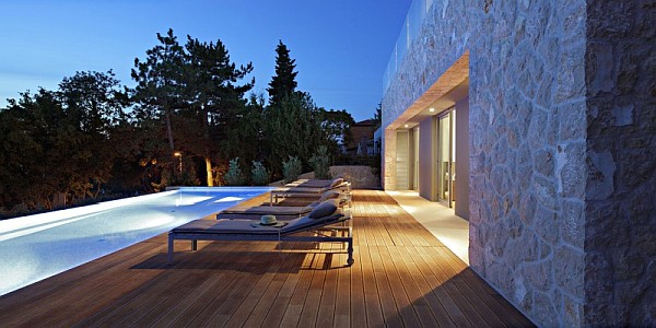 pool lights and wooden decked terrace