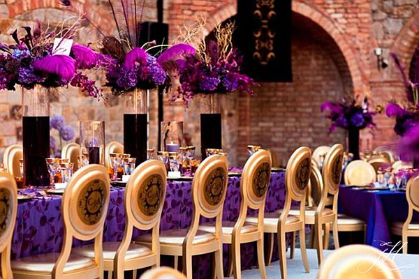 purple and gold wedding decor