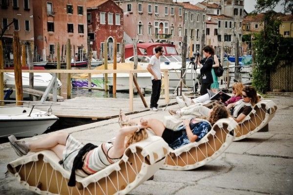 recycled cardboard turned into fancy chaise lounge