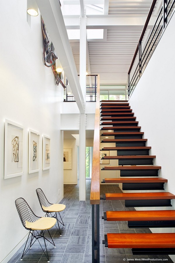 suspended wooden stairs