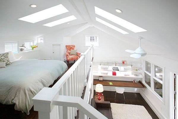 vaulted ceiling with four large skylights for plenty of light