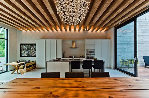 wooden beams ceiling in the kitchen