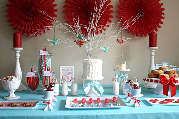 A colorful Christmas dessert table