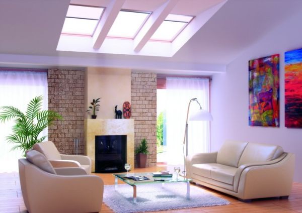 Beautiful living room design with skylights incorporated