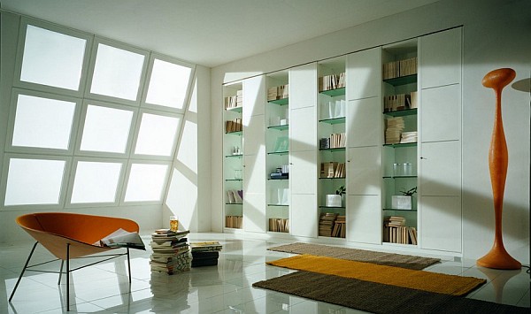 Beautiful study room with contemporary bookshelves