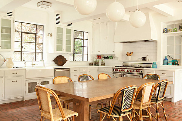 Bistro chairs combined with a long dining table