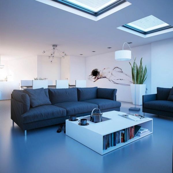 Cool-blue-living-room-stylishly-lit-up-by-daft-placing-of-skylights